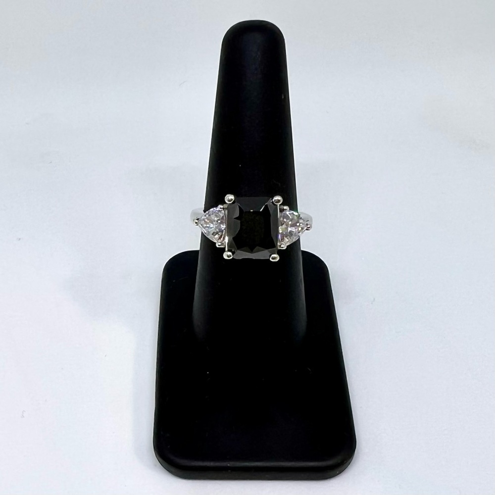 Diamonique x Amy Stran Black Emerald-Cut Ring Platinum Clad